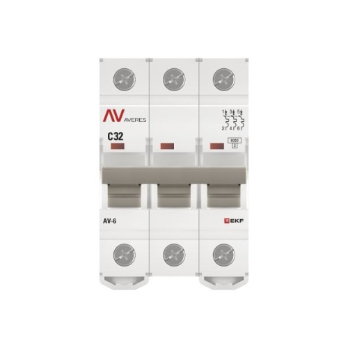 Выключатель автоматический модульный 3п C 32А 6кА AV-6 AVERES EKF mcb6-3-32C-av фото 4