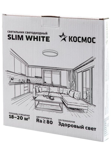 Светильник светодиодный SLIM WHITE 38Вт 6500К IP40 2700лм 230В 400х25мм КОСМОС KSlim38w_W6500K фото 3