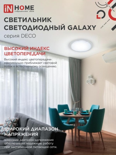 Светильник светодиодный DECO GALAXY 48Вт 6500К 4320лм 230В 450х68мм IN HOME 4690612052502 фото 5