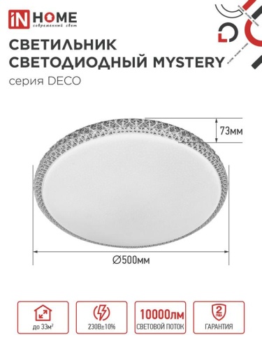 Светильник светодиодный DECO MYSTERY 95Вт 6500К 10000лм 230В 500х73мм IN HOME 4690612058641 фото 2